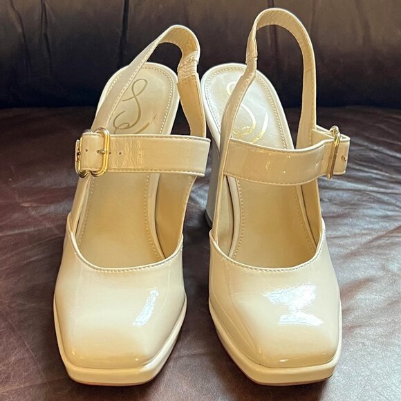 Sam Edelman Cream Block Heel Slingbacks - Picture 2 of 5